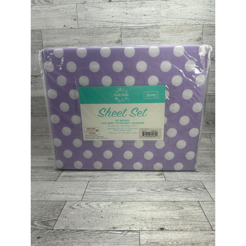 Kute Kids Purple Polka Dot Twin‎ Sheet Set 3 Piece OEKO-TEX Polyester New
